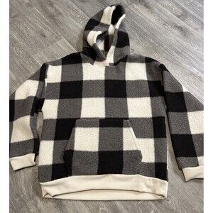 American Eagle Hoodie Women’s Sherpa Fleece Kangaroo Pocket Black White Medium